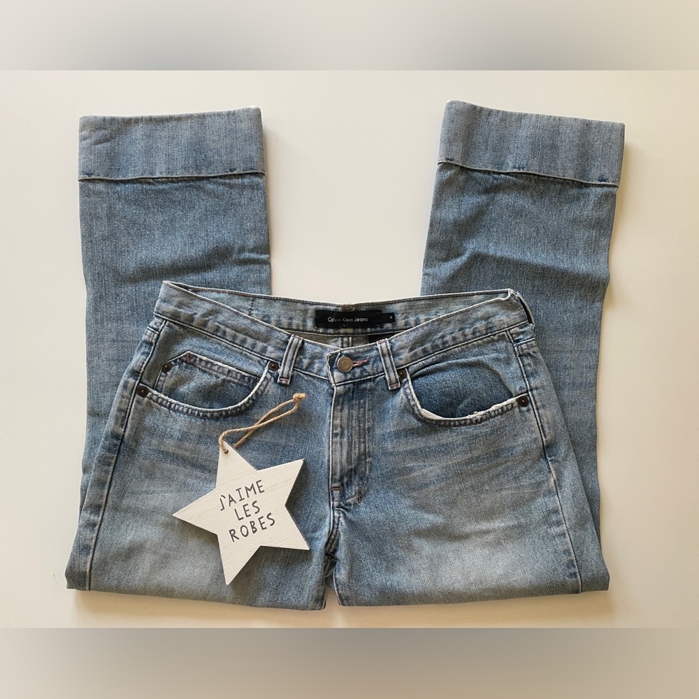 Calvin Klein Jeans Distressed Blue Denim Cropped Jeans